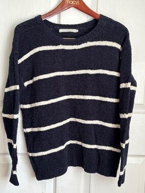 One Grey Day Navy blue white stripe cotton sweater size XS nautical casual warm